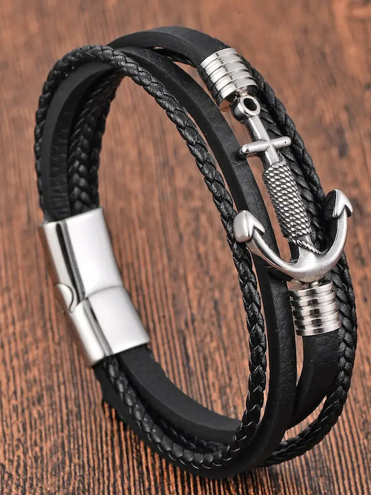 Legend Accessories Men's Bracelet with Anchor Design Made of Leather