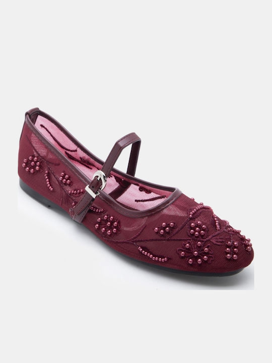 Women's Pointed Toe Ballerina Shoes In Burgundy Colour