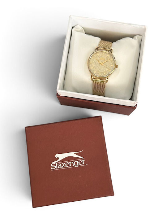Slazenger Дамски Часовник Кварцов с Златна Стоманена Гривна