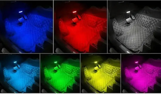 Rgb Φωτισμός Εσωτερικού Αυτοκινήτου Ασύρματος Usb 8 Λειτουργίες