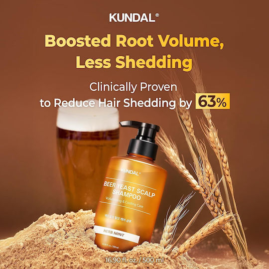 Kundal Beer Yeast Hair Loss Relief Stimulating Refreshing Sampon Miros de Ierburi și Mentă 500 Ml