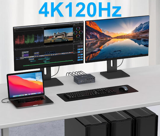 KVM USB-C Thunderbolt 4K 120Hz Switch 4 Computers 2 Monitors