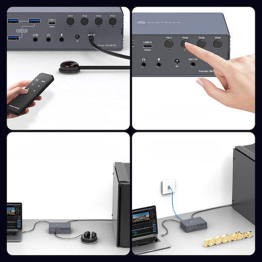 KVM USB-C Thunderbolt 4K 120Hz Switch 4 Computers 2 Monitors