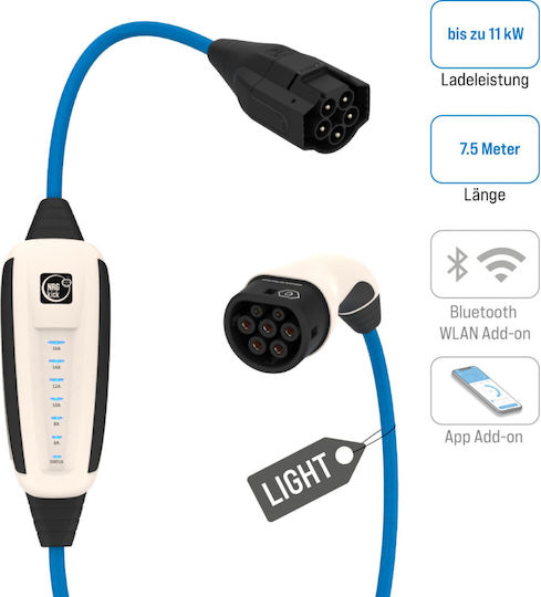 Nrgkick 16A Light Pure Φορητός Τριφασικός Σταθμός Φόρτισης 11kW με Ενσωματωμένο Καλώδιο Type 2