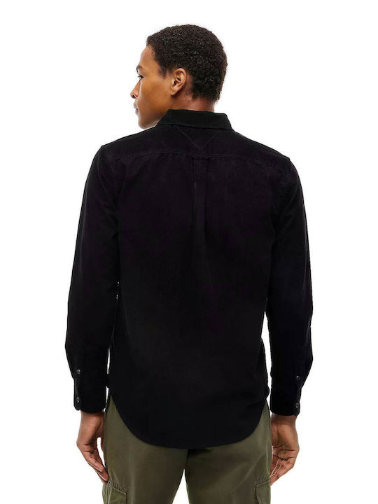 Long Sleeve Corduroy Shirt In Regular Fit Black