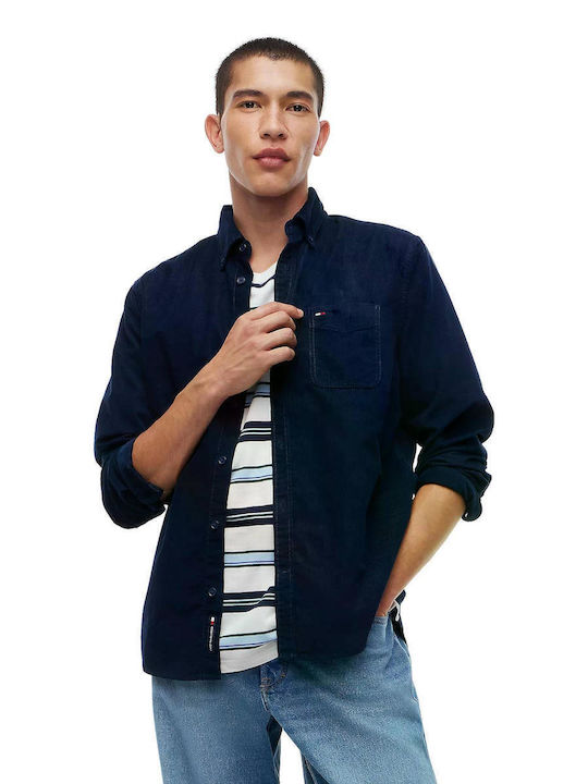 Long Sleeve Corduroy Shirt In Regular Fit Black