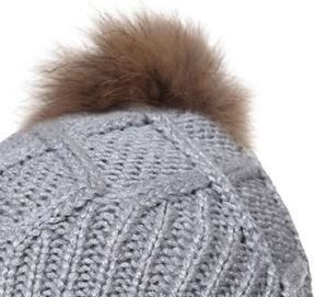 Pom Pom Beanie Damen Strickmütze in Grau