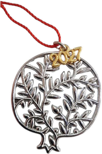 Handgefertigter Neujahrs Glücksbringer 2027 Funda Silber Granatapfel Zweig Olive 4x4,5cm 2027-gf3015 Handgefertigter Neujahrs Glücksbringer 2027 Funda Silber Granatapfel Zweig Olive 4x4,5cm 2027-gf3015
