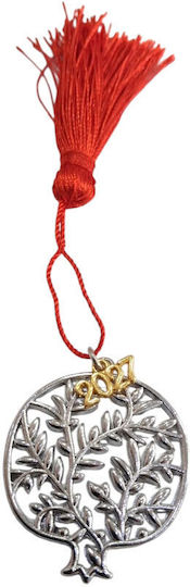 Handmade Lucky Charm 2027 Silver Pomegranate Olive Branch Tassel 4x4.5cm 2027-gf3015