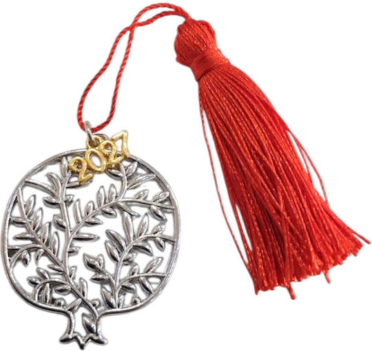Handmade Lucky Charm 2027 Silver Pomegranate Olive Branch Tassel 4x4.5cm 2027-gf3015