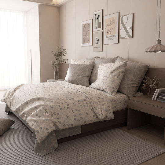Charalambidis Textiles Oreon Bed Sheet King Size with Rubber Hugger 180x200+30cm Grey