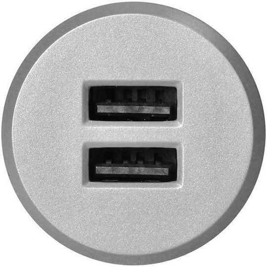 Φορτιστής 2xusb Τύπου Α 3,4a Ενσωμάτωση Στην Επιφάνεια Εργασίας Ασημί