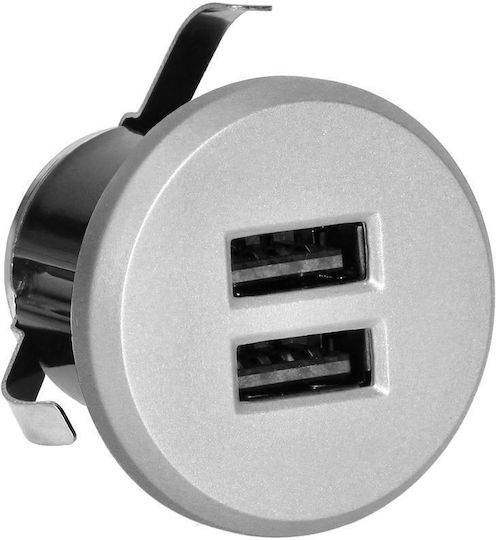 Φορτιστής 2xusb Τύπου Α 3,4a Ενσωμάτωση Στην Επιφάνεια Εργασίας Ασημί