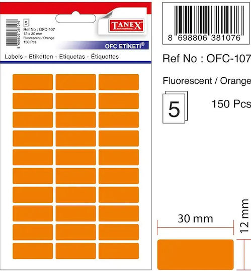 Etichete Autoadezive 12 X 30 Mm 150 Buc Set Tanex Portocaliu Fluorescent