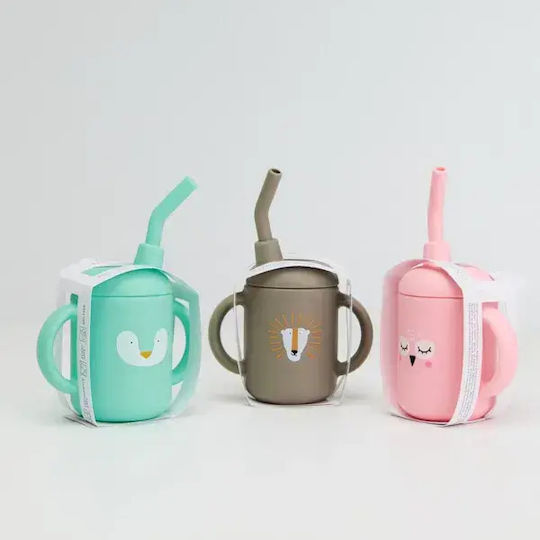 Baby Cloud Kleinkinderbecher mit Griffen und Strohhalm Eule aus Silikon Rosa 150ml für 6m+m+
