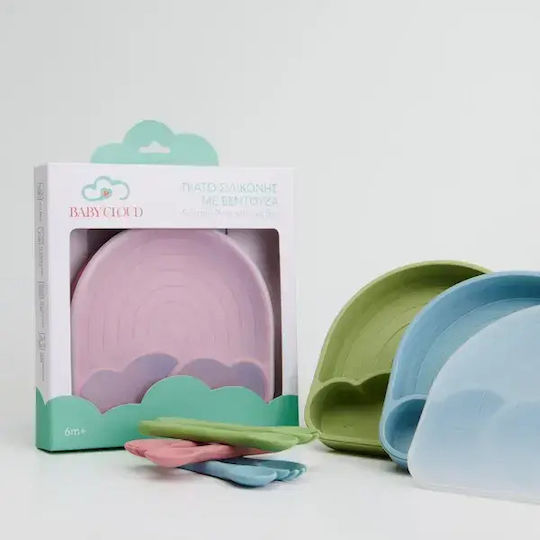 Baby Cloud Комплект за Хранене Rainbow от Силикон с Противоплъзгаща Основа Розов 3бр