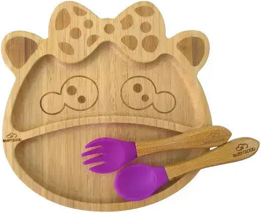 Baby Cloud Feeding Set made of Bamboo with Non-Slip Base Purple 3pcs for 6+ months