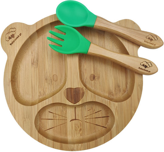 Baby Cloud Σετ Φαγητού Λιοντάρι από Bamboo με Αντιολισθητική Βάση Πράσινο 3τμχ