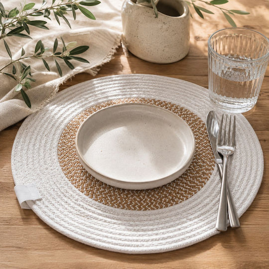 Round Wicker White Placemats 6 Pieces