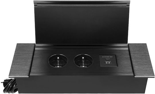 Eingebaute Steckdosenleiste auf der Arbeitsfläche Abdeckung 2x Steckdosen Schwarz 230V 2x USB-A+C 3,6A Schwarz 1,5 m