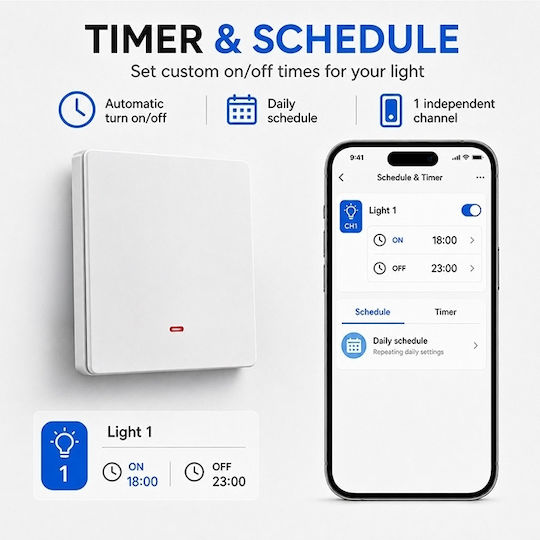Qoltec Smart Light Switch 1 Position Wi-fi Timer Tuya Smart Life White