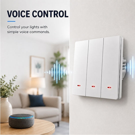 Qoltec Умен стенен прекъсвач 3 канала Wi-Fi таймер Tuya Smart Life бял