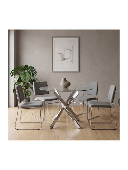 Round Central Glass Coffee Table Silver W100xL100xH75.5cm