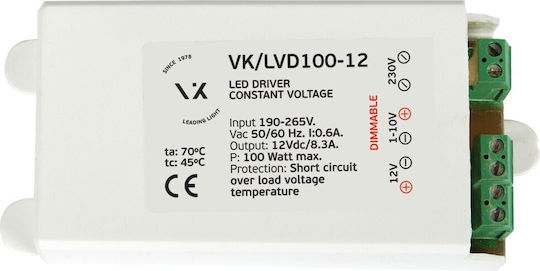 VK Lighting Dimmable Τροφοδοτικό LED IP54 Ισχύος 100W με Τάση Εξόδου 12V