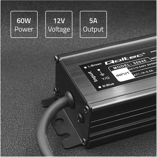 Qoltec LED Захранване Водоустойчиво IP67 Мощност 60W с Изходно Напрежение 12V