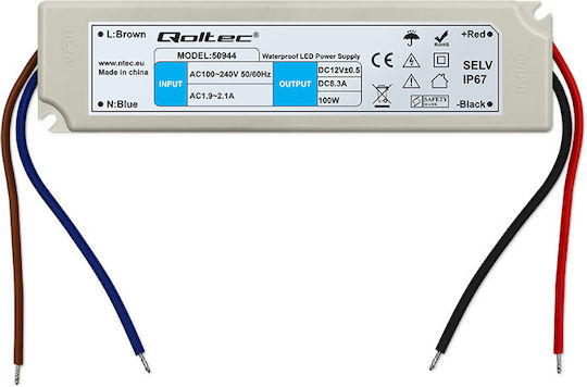 Qoltec LED Захранване Водоустойчиво IP67 Мощност 100W с Изходно Напрежение 12V