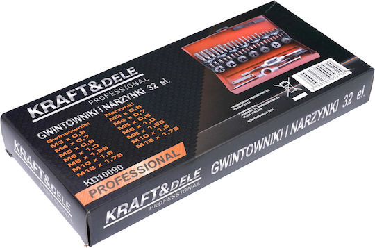 Kraft & Dele KD10090 Hand Taps with Tap Wrench Steel 32pcs