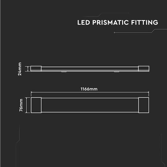 V-TAC LED Γραμμικό Φωτιστικό Οροφής 40W Φυσικό Λευκό IP20 Μ120xΒ7.6xΥ2.4εκ.