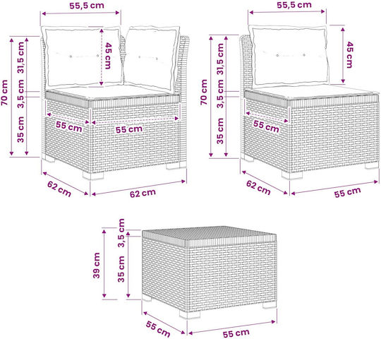 Garten- und Outdoor-Möbelsets Wohnbereich 5 Stück mit Kissen