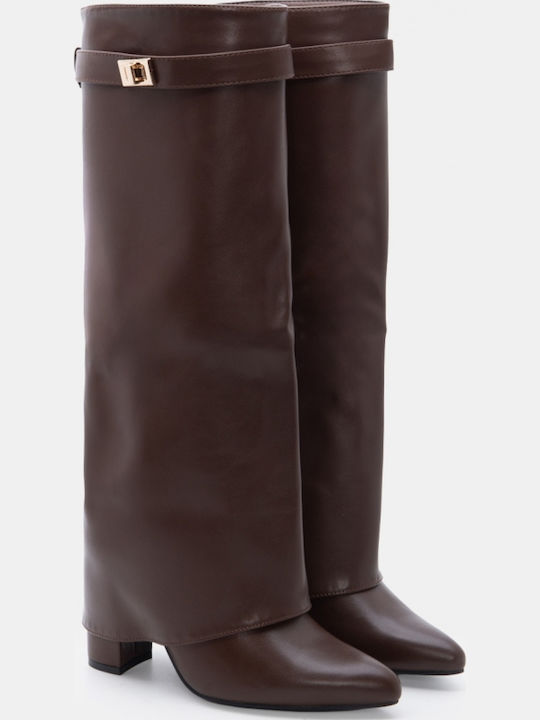 Wildleder Damenstiefel mit hohem Absatz Braune