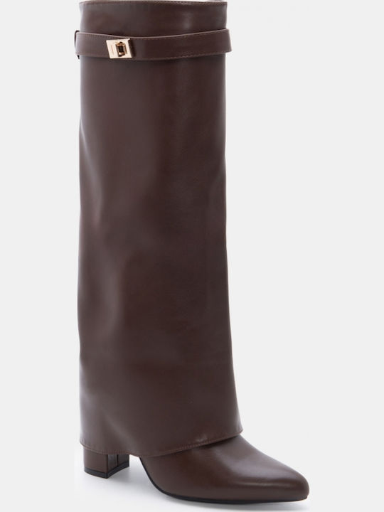 Wildleder Damenstiefel mit hohem Absatz Braune