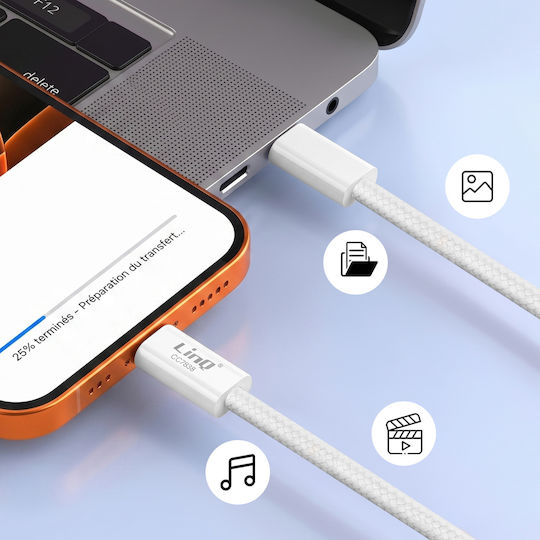 Linq USB Typ-C Zu USB Typ-C Kabel PD 60W Schnelles Laden 1m Sim Ejector Inklusive Weiß