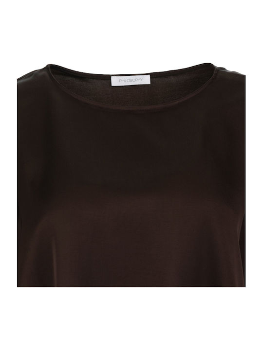 Damenbluse Satin Langärmelig Dunkelbraun