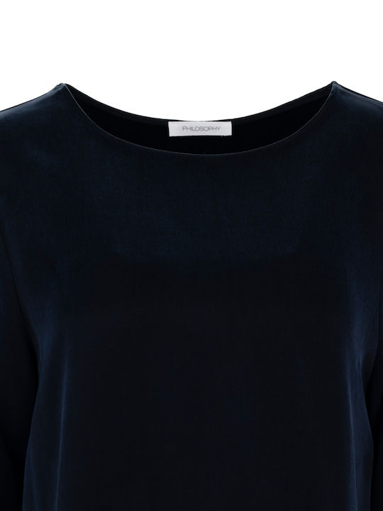 Damenbluse Langärmelig Blau-Schwarz