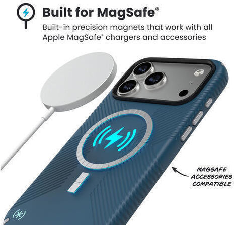 Speck Presidio2 Grip Magsafe Iphone 17 Pro Max Case Deep Sea Silver Metallic 150985-3261