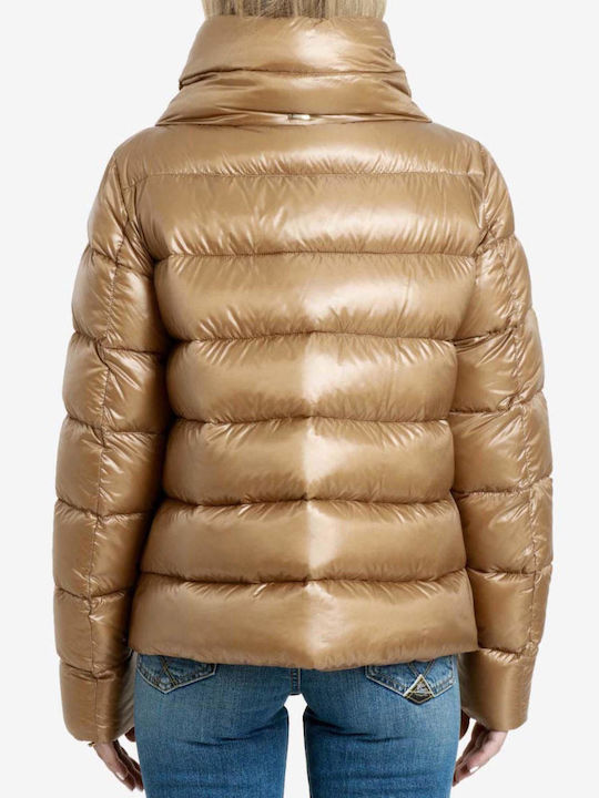 Woven Дамско Puffer Яке за Зима Бежово