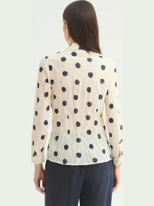 Long Sleeve Women's Cotton Shirt Green Polka Dot