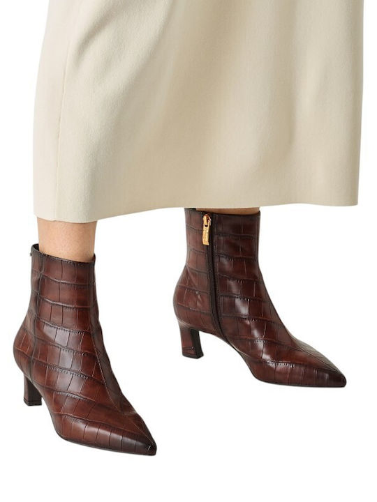 Leder Damen Stiefeletten Ankle Boots mit Absatz in Tabac Braun
