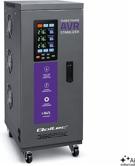 Dreiphasiger Spannungsregler Qoltec Avr Multiprotection 10 Kva Genauigkeit ± 3% Dreiphasiger Servomotor LCD Bildschirm