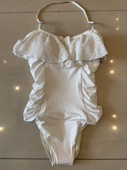 Costum De Baie Întreg Alb Fără Bretele