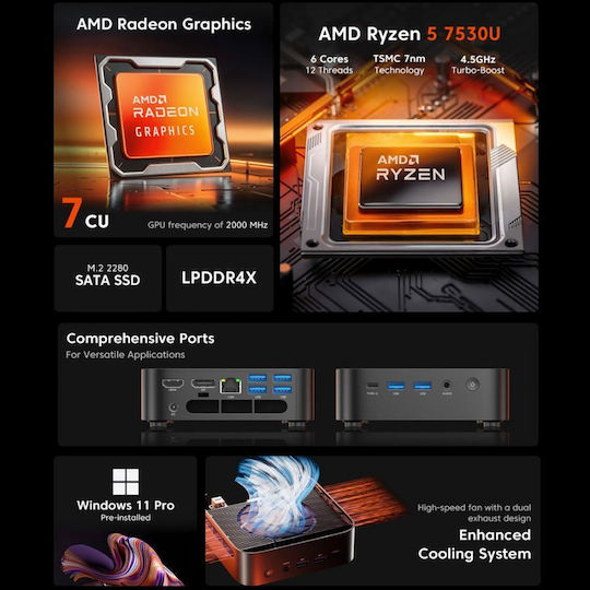 Acemagic K1 Mini PC (Ryzen 5 7530U/16GB DDR4/512GB SSD/W11 Pro)