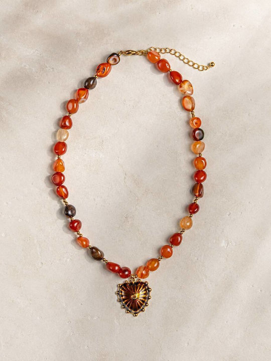 Cuoro Necklace with Heart Design Orange