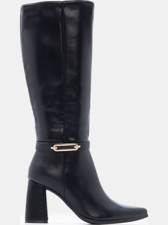 Wildleder Damenstiefel mit hohem Absatz Schwarz