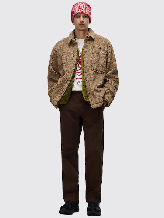 Men's Brown Fleece Jacket with Buttons