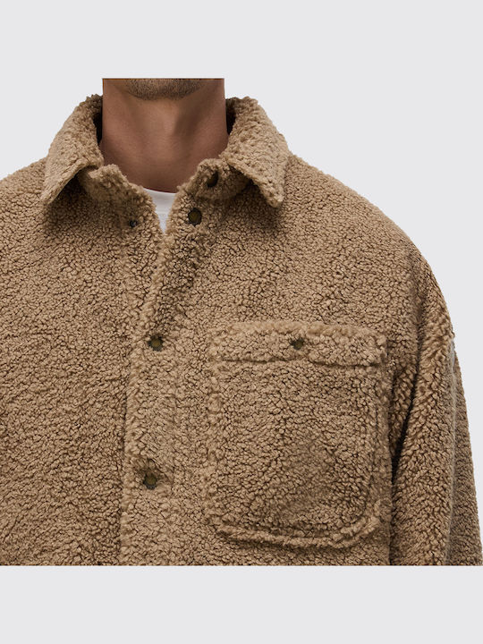 Men's Brown Fleece Jacket with Buttons