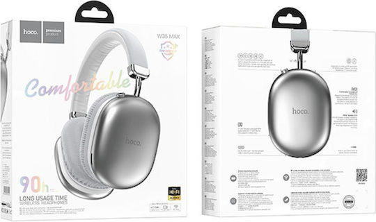 Hoco W35 MAX Ασύρματα / Ενσύρματα Over Ear Ακουστικά με 40 ώρες Λειτουργίας Ασημί